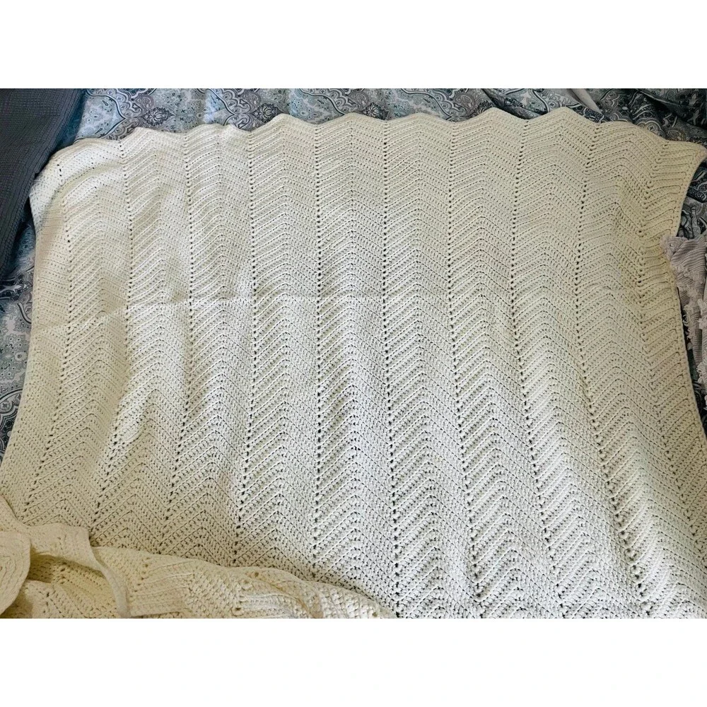 Vintage Handmade Crocheted Pale Yellow Baby Blanket